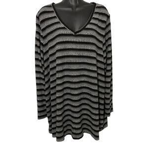 Lane Bryant Womens Sweater Plus Size 22/24 V Neck Striped Long Sleeve Gray Black